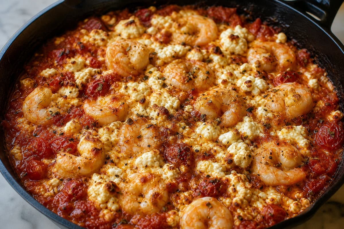 Bake with shrimp and feta