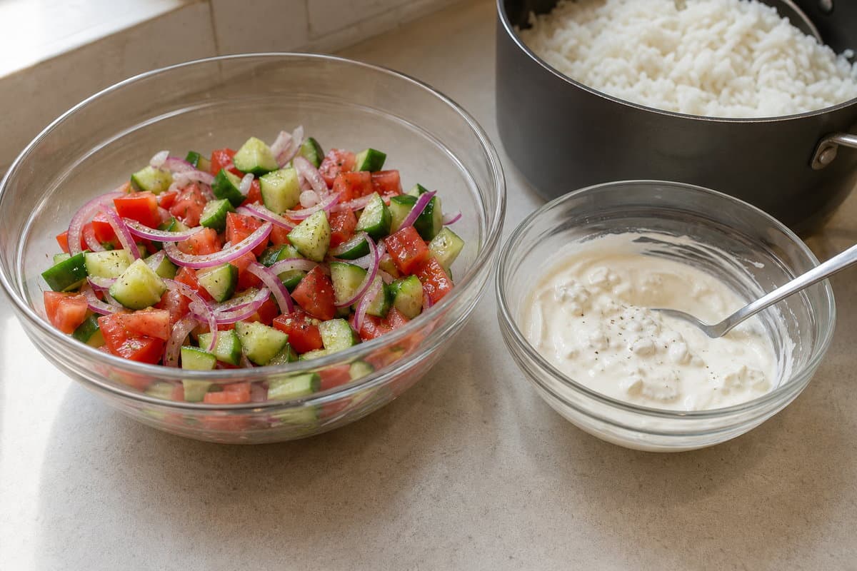 Make the salad and sauce