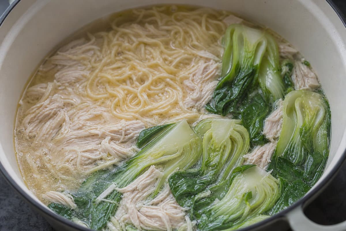 Noodles and greens