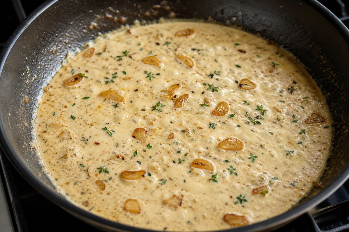 Make the garlic cream sauce