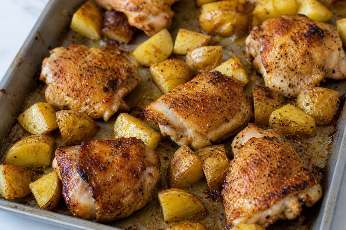 Roast the potatoes and chicken
