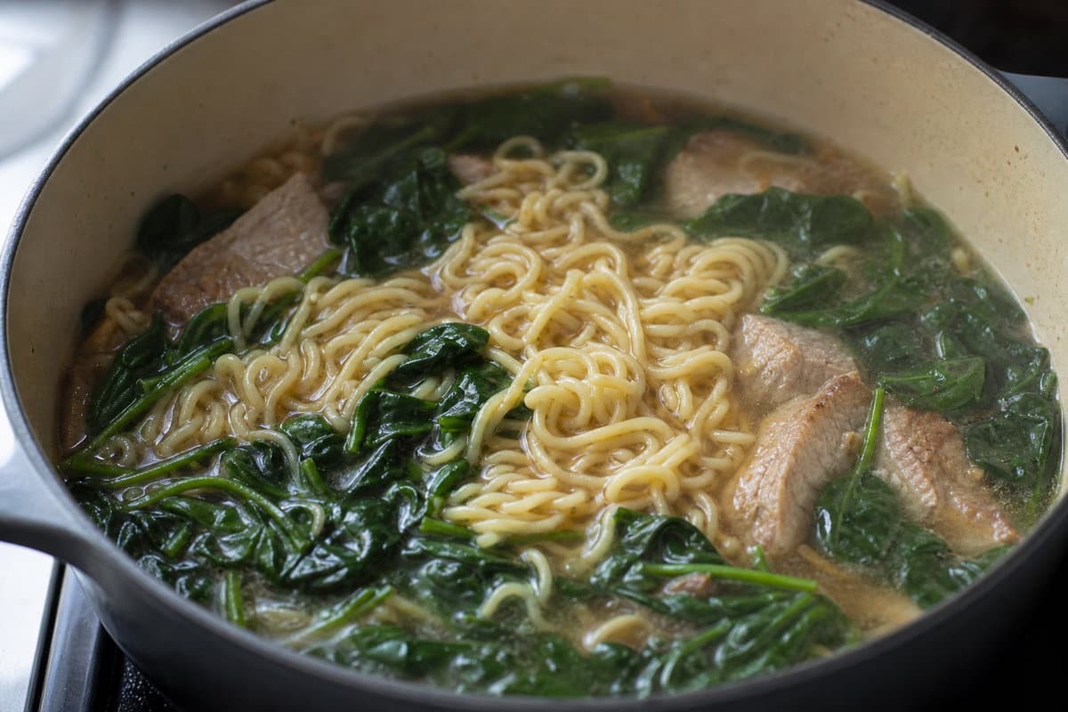 Noodles and greens