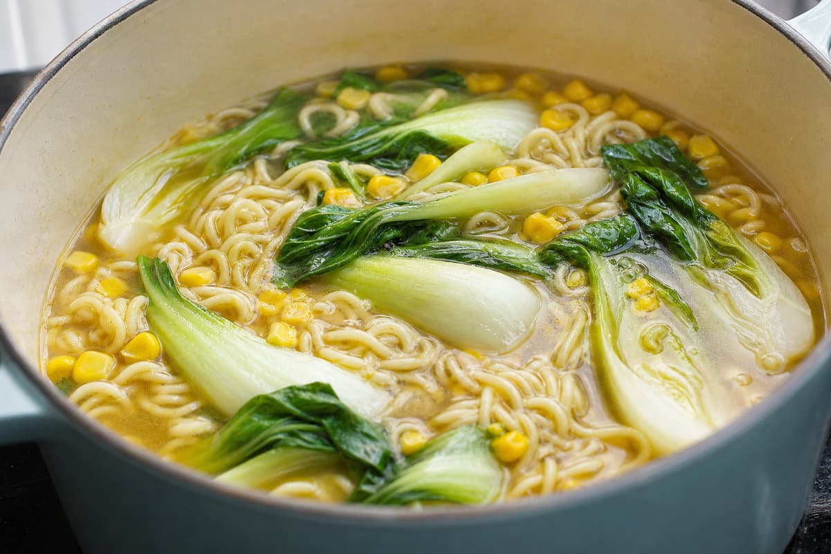 Noodles and greens