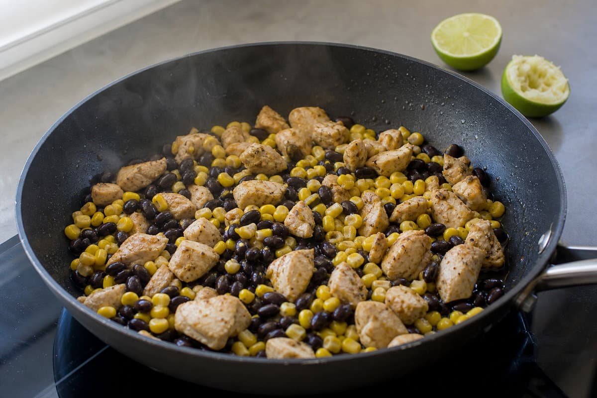 Warm the beans and corn