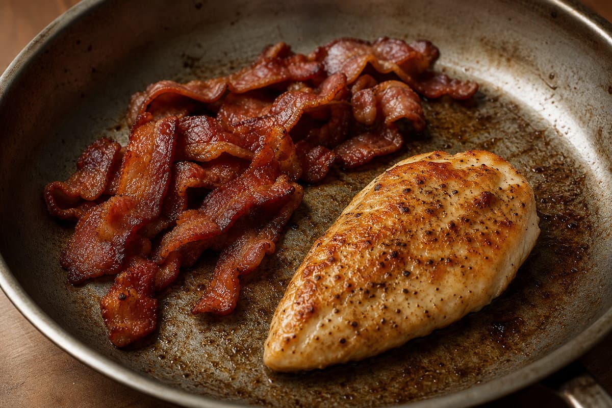 Cook the bacon and chicken