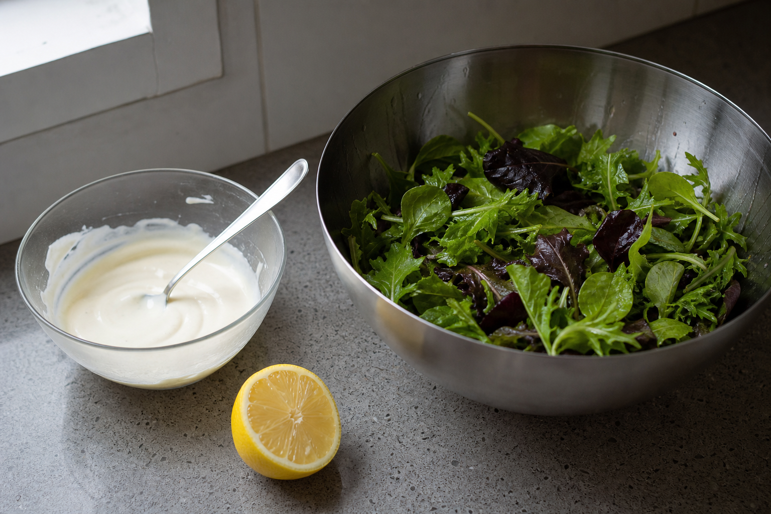 Lemon mayo and salad